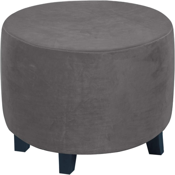 GAMUKAI Round Ottoman Slipcover Stretchable Footstool Cover with Elastic Bottom | Plush Velvet