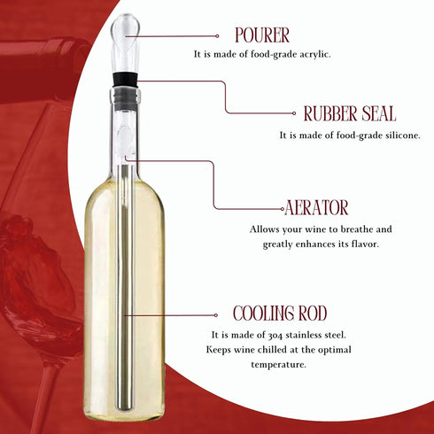 Wine Chiller Stick, Stainless Steel Wine Cooler Stick, Rapid Bottle Chilling Rod for Cooling & Aerating, Iceless Wine
