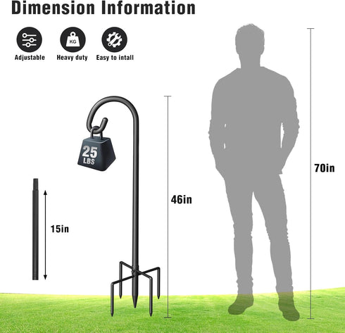 Surprizo 5 Shepherd Hook for Outdoor, Heavy Duty Bird Feeder Pole with Prong Base, Adjustable Height Bird Feeder Stand