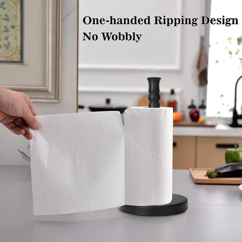Countertop, (2LBS 6.7inch Black Paper Towel Holder Stainless Steel Heavy Weighted Base in Weight, and in Diameter)
