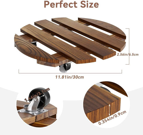 Lissomballon 2 Pack 12IN 360 Plant Stand Indoor and Outdoor, Premium Wooden Plant Caddy with Wheels, Heavy Duty Plant
