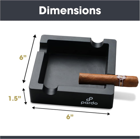 Pardo Cigar Unbreakable Ashtray for Outdoors - Large Ring Gauge, Square Matte Black, 4 Holder Design, 6x6x1.5 inches