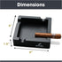 Pardo Cigar Unbreakable Ashtray for Outdoors - Large Ring Gauge, Square Matte Black, 4 Holder Design, 6x6x1.5 inches