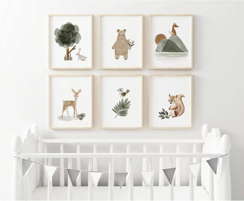 Joocrise Woodland Nursery Wall Art Decor Set of 6 Animal Canvas Wall Decor
