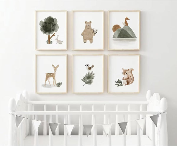 Joocrise Woodland Nursery Wall Art Decor Set of 6 Animal Canvas Wall Decor