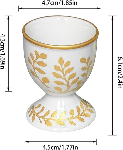 Set 2 Cinf Ceramic Egg Cup of Champagne Gold Porcelain Holder Breakfast Boiled Cooking Easy to Clean Childhood Memories