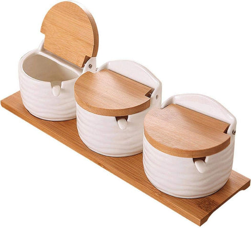 Ceramics Storage Jar Porcelain Condiment Jar Spice Container with with Flip Lid