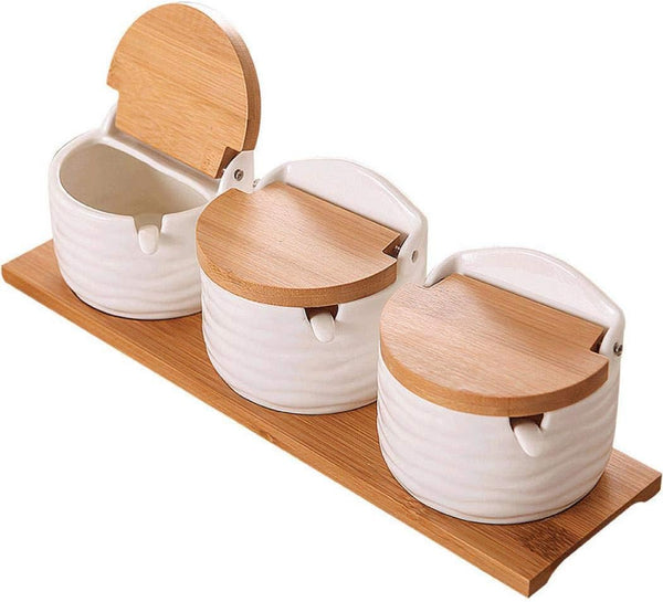Ceramics Storage Jar Porcelain Condiment Jar Spice Container with with Flip Lid