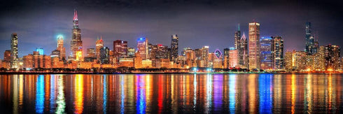 Chicago Skyline 2022 Night Photo Poster Print, BORDERLESS UNFRAMED, Color Downtown, 11.75 x 36 inches