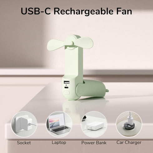 JISULIFE Handheld Mini Fan, 3 IN 1 USB Rechargeable Pocket Fan with Power Bank and Flashlight for Travel