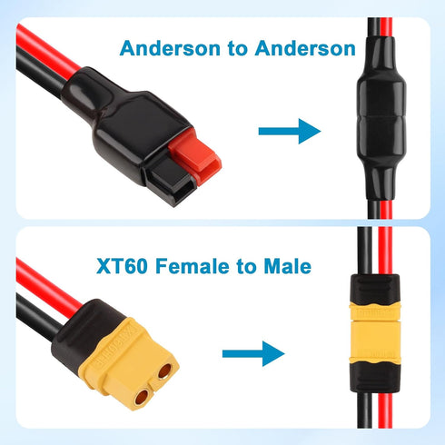 XRDS-RF 10AWG XT60 to Anderson Adapter Extension Cable – XT60 Female to Anderson Connector Cable for RC, Solar, DIY
