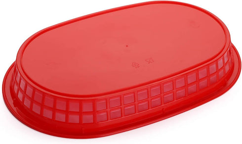Cedilis 40 Pack Plastic Fast Food Baskets, 10.5 x 7 Inch Food Service Tray for Burgers, Hot Dogs, Fries (red)