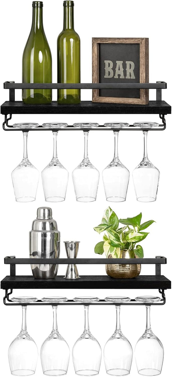 Mkono Wall Mounted Wine Rack Set of 2 Wood Shelf Rustic Wine