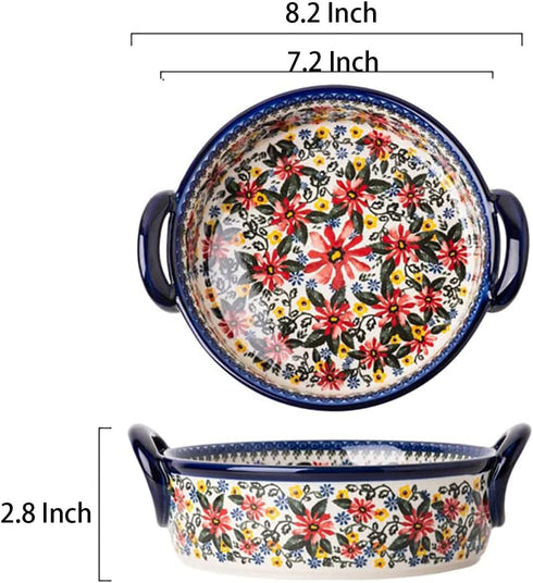 Red Daisy Flower Vintage Style Ceramic Bakeware Casserole Dish Baking Pan Lasagna Pans Baking Dish with Handles for Oven/Cooking/Kitchen-1 PCS, 32 OZ by Bicuzat