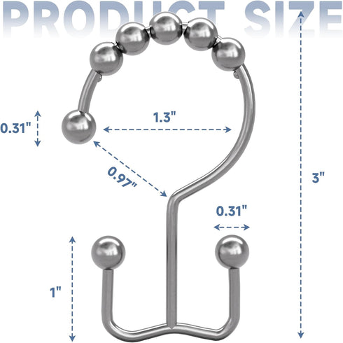 Titanker Shower Curtain Hooks Rings, Rust-Resistant Metal Double Glide Hooks for Bathroom Shower Rods (Set of 12)