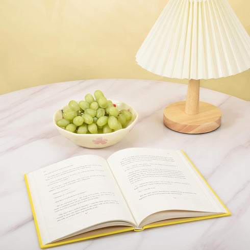 Koythin Salad Bowls, Cute Cherry Flower Ceramic Bowls, Cream Yellow Serving Bowl for Pasta, Cereal, Soup (Cherry Set of