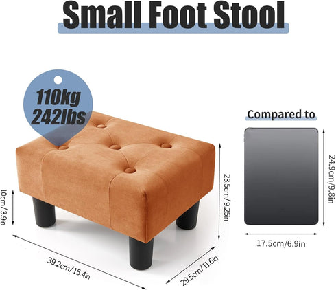 Stylish Orange Velvet Small Footstool with Sturdy Legs - Perfect for Living Rooms