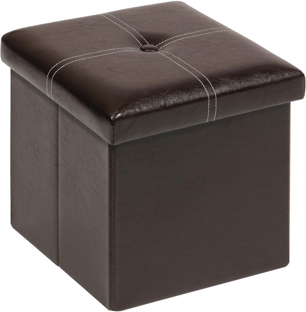B FSOBEIIALEO Folding Storage Ottoman - Faux Leather Footrest Seat Coffee Table Toy Chest for Kids, Brown