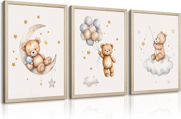 Baccone Teddy Bear Nursery Wall Art Decor Baby Boy Girl Room Poster Vintage