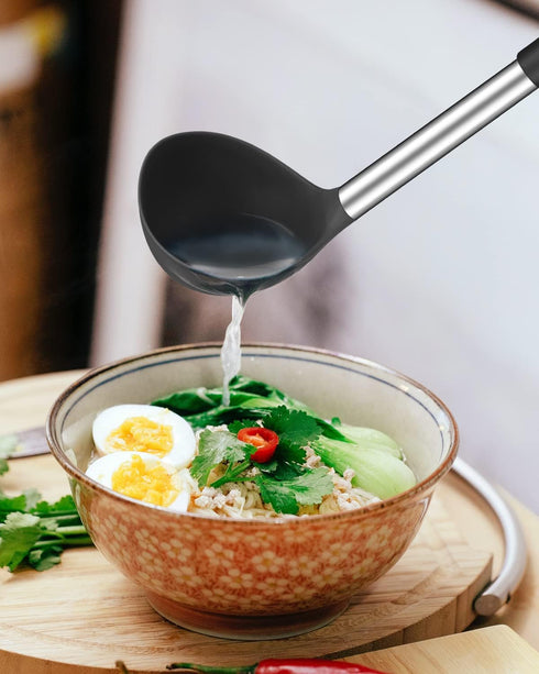 Silicone Pasta Fork and Soup Ladle Set, Non-Stick BPA Free Heat-Resistant Kitchen Utensils for Cooking