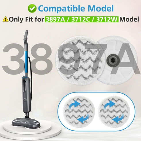 6 Pack 3897A 3712 3897A/3712 / Rotating Steam Mop Pads Replacement for Bissell SpinWave SmartSteam Scrubbing Steam Mop