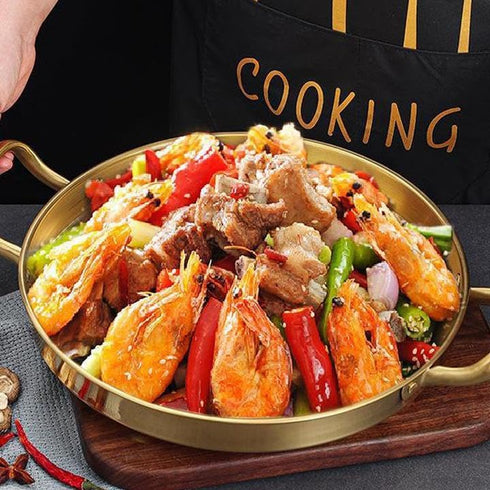 Gold Paella Pan, Stainless Steel Food Serving Skillet, 8.6 inch (22cm)