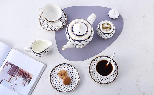 7-ounce Set (6) Porlien Royal Blue Star-night Porcelain Teacup and Saucer