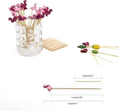 Minisland Pink Red Flamingo Cocktail Picks, 5 Inch Long Bamboo Toothpicks for Appetizers, 100 Counts