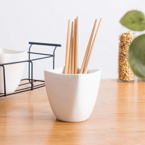 Bekith 3-Piece Ceramic Flatware Caddy with Metal Rack, White Utensil Holder Cutlery Organizer