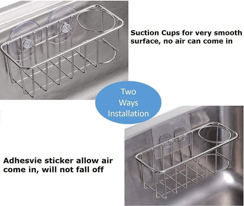 Sink Caddy Sponge Holder for Kitchen Sink, 2 Suspension Options, SUS304 Stainless Steel (Silver)