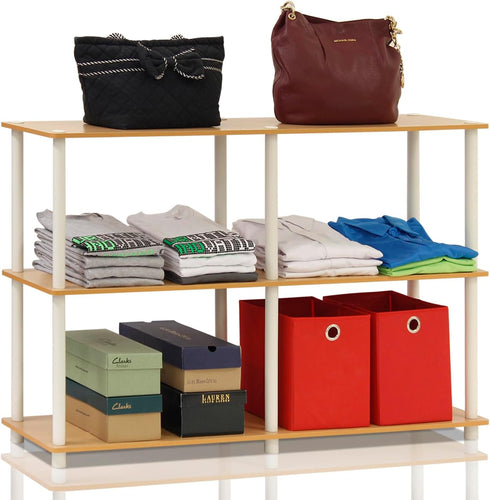Furinno 3-Tier Double Size Storage Display Rack, Beech/White, Model 99130BE/WH
