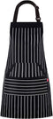 Kitchen Cooking Apron for Women and Men, Adjustable Chef Bib with Pockets - 32" x 28" - Black/White Pinstripe