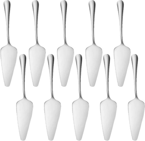 Stainless Steel Cake Server Pack of 10, Triangular Spade Spatula with Serrated Edge for Pizza and Baking, Silver