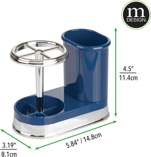 mDesign Decorative Bathroom Dental Storage Organizer for Electric Spin Toothbrush/Toothpaste - Navy Blue/Chrome