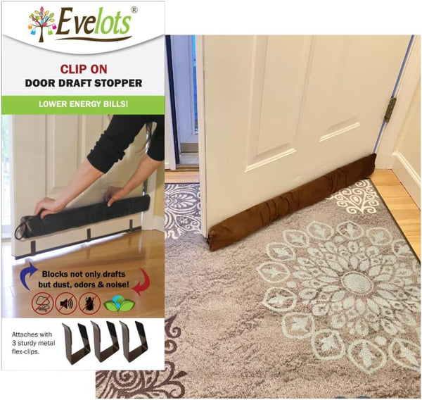 Evelots Cold, Hot Air Door Draft Stopper - Strong Metal Clips to Block Cold Air and Noise, 36 Inch Wide