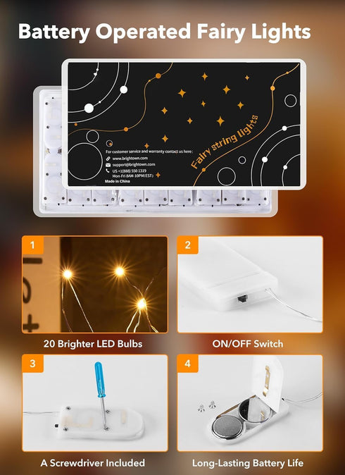 Brightown 12 Pack LED Fairy Lights - Battery Operated String Lights, 7ft 20LED Waterproof Silver Wire