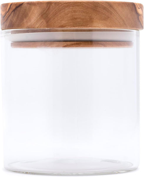 Berard Glass Storage Jar with Olive Wood Lid, 13.5-Ounce, Brown