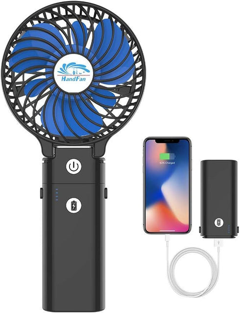 HandFan 5200mAh Portable Handheld Fan, Rechargeable with Power Bank, 3 Speeds, Foldable for Travel/Summer/Concerts