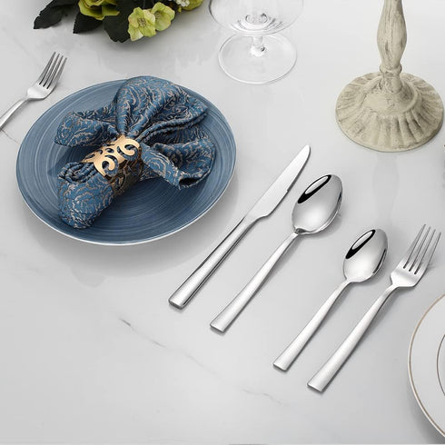 Silverware Set for 2, CXJY 10-Piece Stainless Steel Flatware, Square Edge Kitchen Utensils, Mirror Polished, Dishwasher