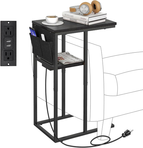 Livofloral C Shaped End Table with Charging Station, Small Side Tables for