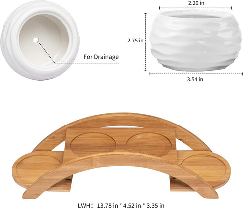 Set, Pack 4, E-liu Succulent Pots and Stand Ceramic White Succulent Planter Pot with Drainage, of Cute Office Garden