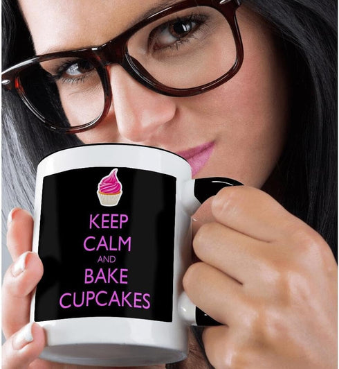 3dRose Keep Calm and Bake Cupcakes Mug, 11 oz, Black