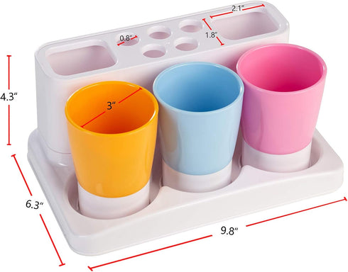 Set Aebeky Toothbrush Holder Kids Family for Bathroom Storage Organizer (Orange+Blue+Pink)