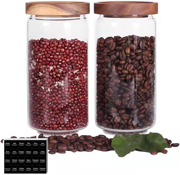 SAIOOL Home Borosilicate Glass Kitchen Jars/Canisters with Acacia Wood Airtight Lid, Set of 2 Pack