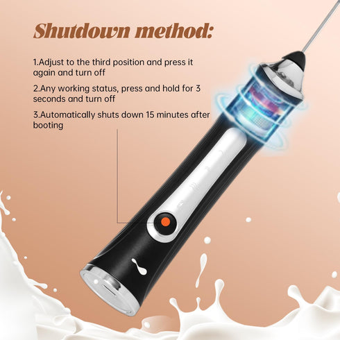 Rechargeable Milk Frother Handheld for Coffee, 3 Speeds Frother Wand with Stand, Drink Mixer Electric Handheld, Black