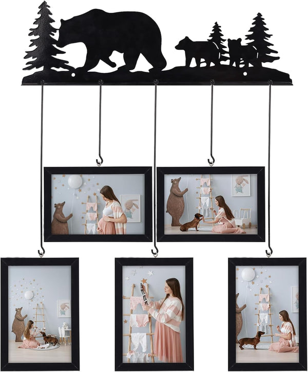 Giftgarden Black Bear Decor Hanging Picture Frames 4x6, Woodland Bear Themed Bedroom