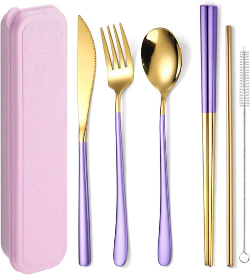 AARAINBOW 6 Pieces 18/8 Stainless Steel Flatware Set, Portable Reusable Travel Utensils Set Including Knife, Fork,