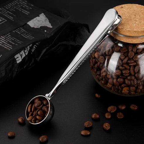Coffee Scoop Clip Stainless Steel Tablespoon with Long Handle, Multifunction Sealing Bag Clip for Kitchen Tools
