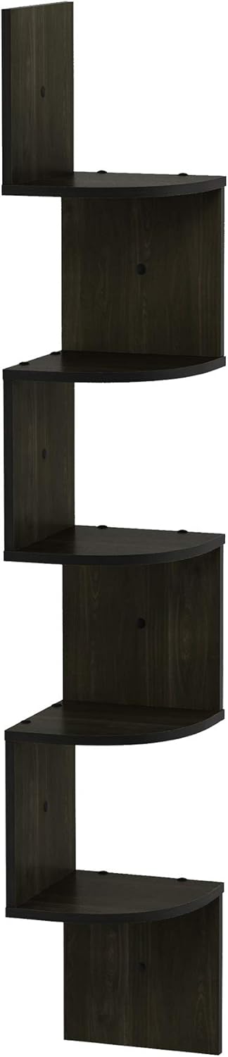 Furinno ROSSI Floating Book Shelves for Wall, 5-Tier Zigzag Corner Shelf Wall