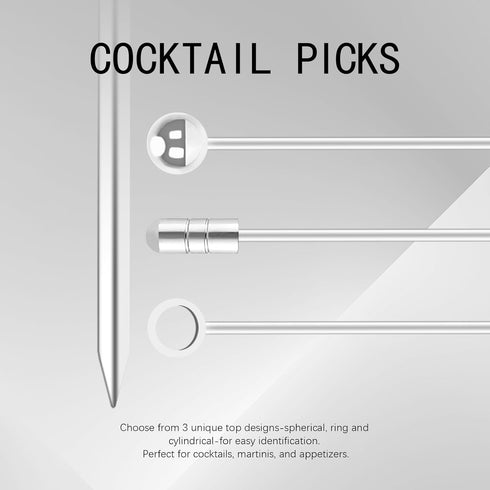 I-MART 15 Pack Stainless Steel Cocktail Picks, Reusable Metal Skewers for Drinks, Appetizers, Bloody Mary, Olives, 4.25